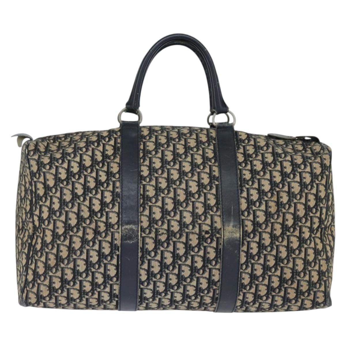 Christian Dior Trotter Canvas Boston Bag Navy Silver Auth 150052