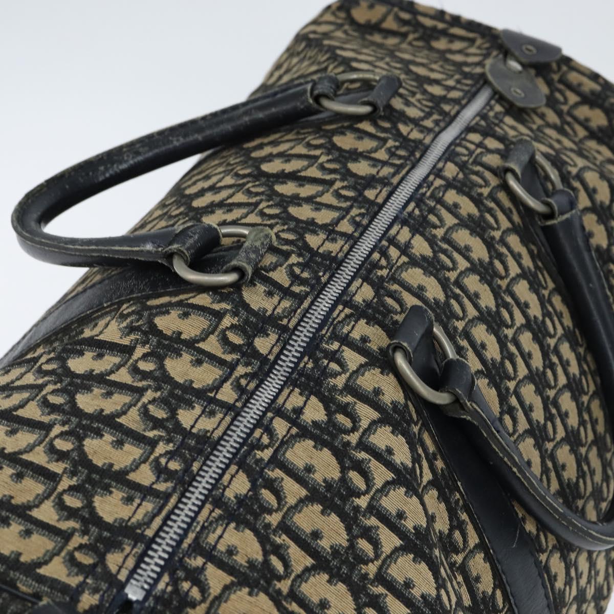 Christian Dior Trotter Canvas Boston Bag Navy Silver Auth 150052