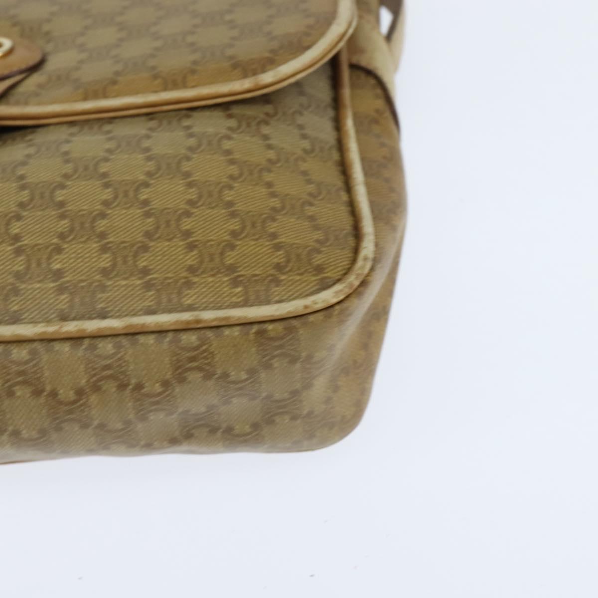 CELINE Macadam Canvas Shoulder Bag Beige Gold Auth 150067