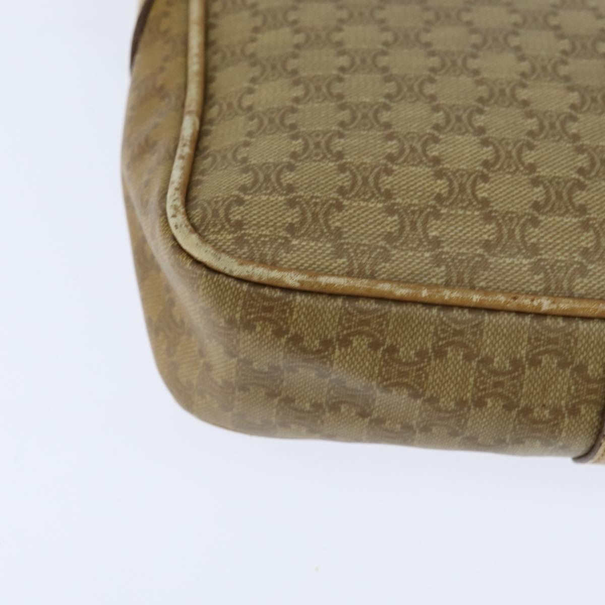 CELINE Macadam Canvas Shoulder Bag Beige Gold Auth 150067