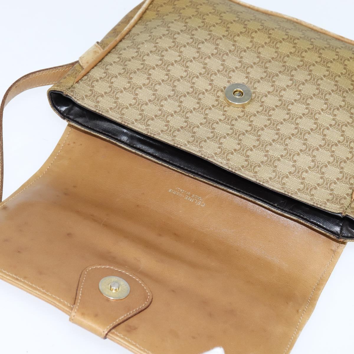 CELINE Macadam Canvas Shoulder Bag Beige Gold Auth 150067