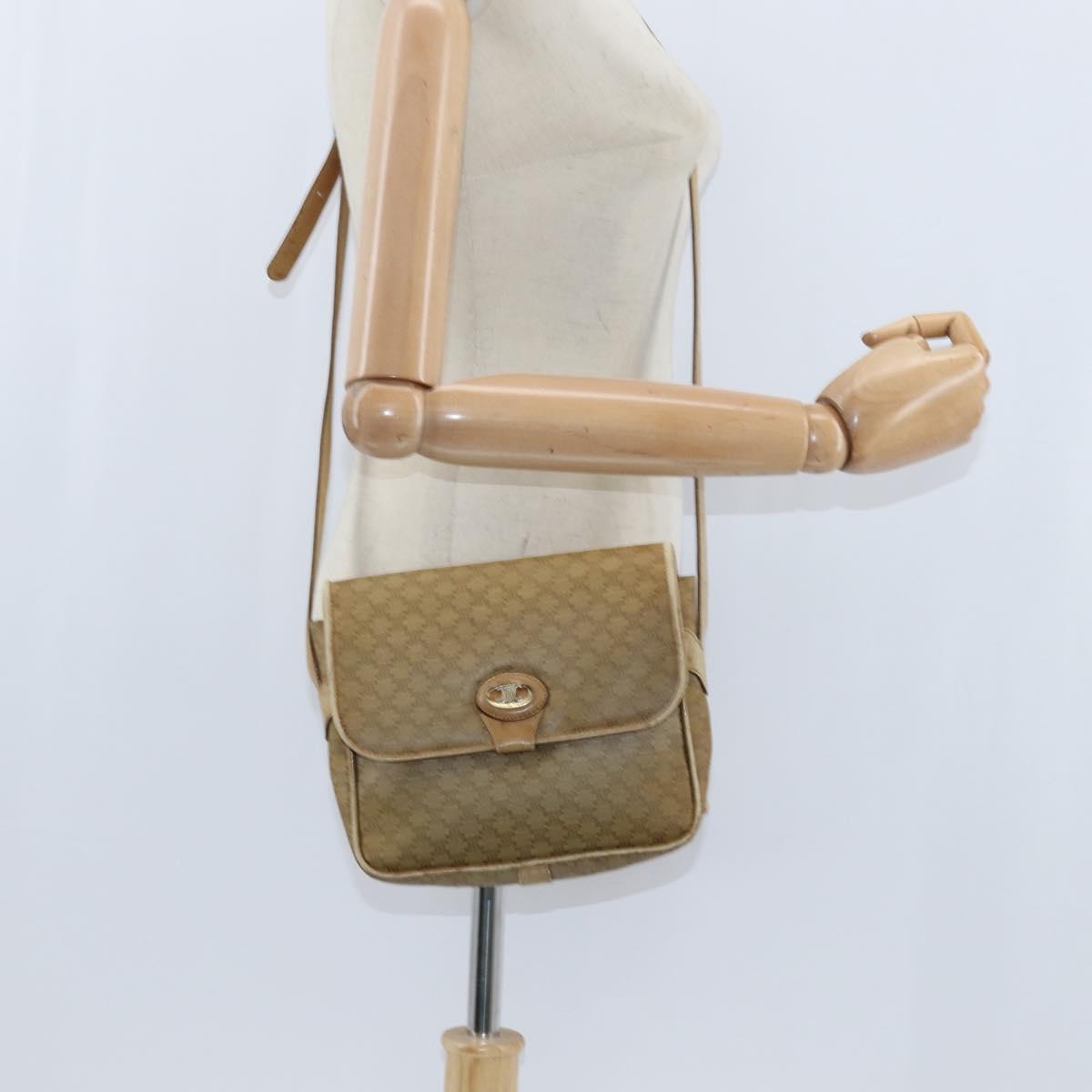 CELINE Macadam Canvas Shoulder Bag Beige Gold Auth 150067