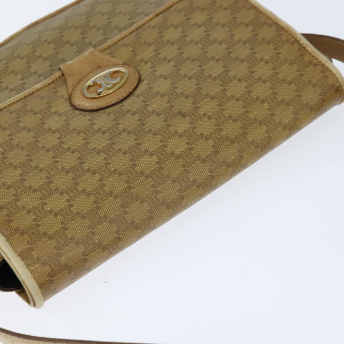 CELINE Macadam Canvas Shoulder Bag Beige Gold Auth 150067