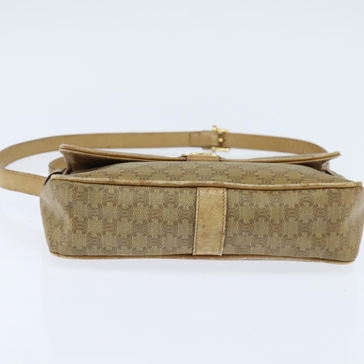 CELINE Macadam Canvas Shoulder Bag Beige Gold Auth 150067