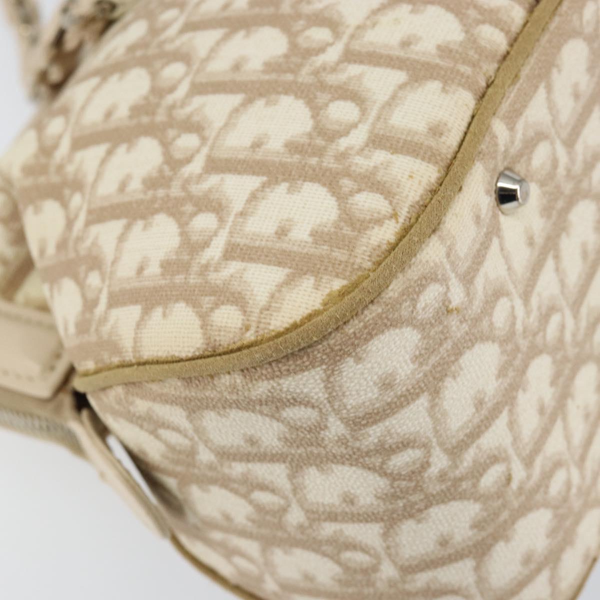 Christian Dior Trotter Canvas Romantic Tote Bag PVC Beige Silver Auth 150070