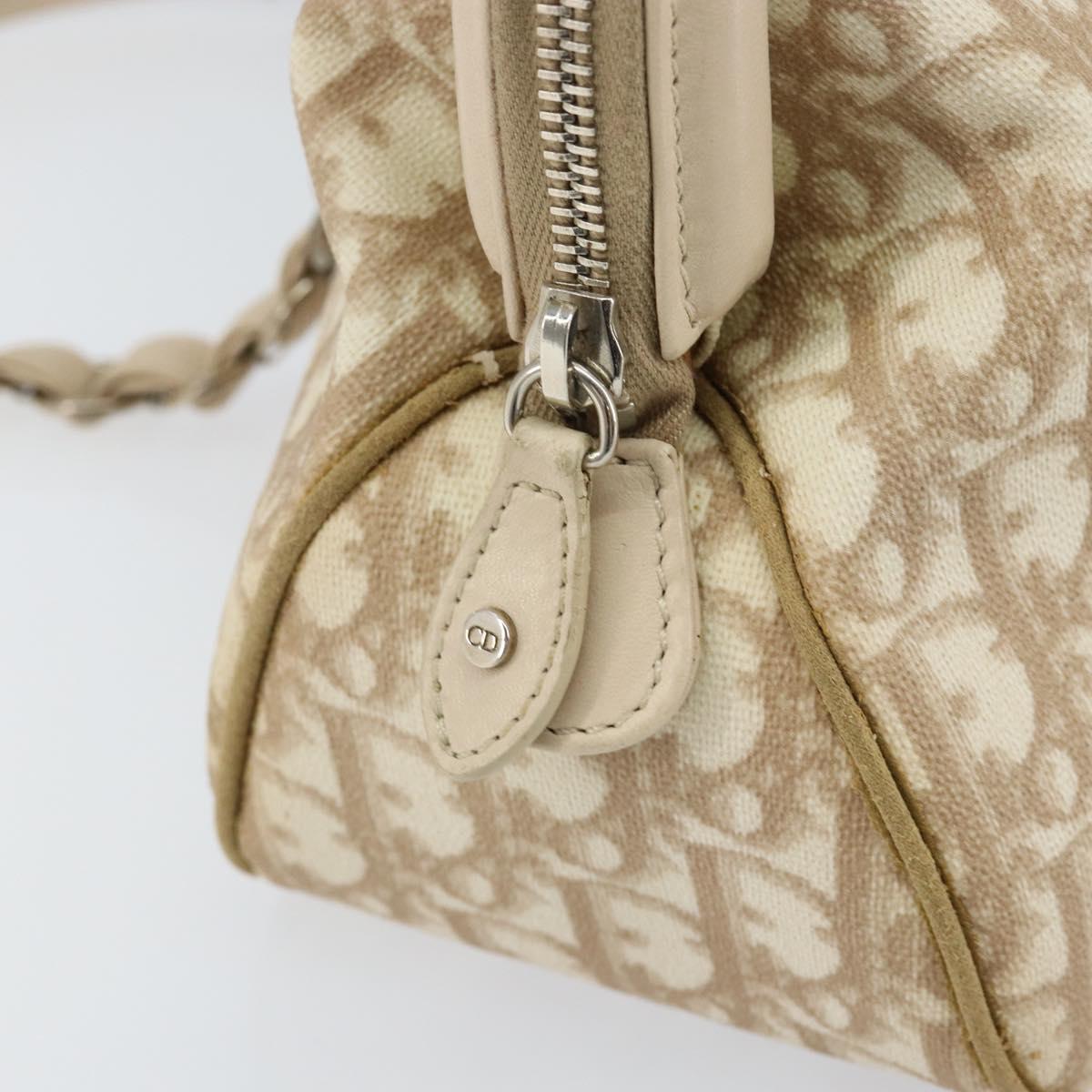 Christian Dior Trotter Canvas Romantic Tote Bag PVC Beige Silver Auth 150070