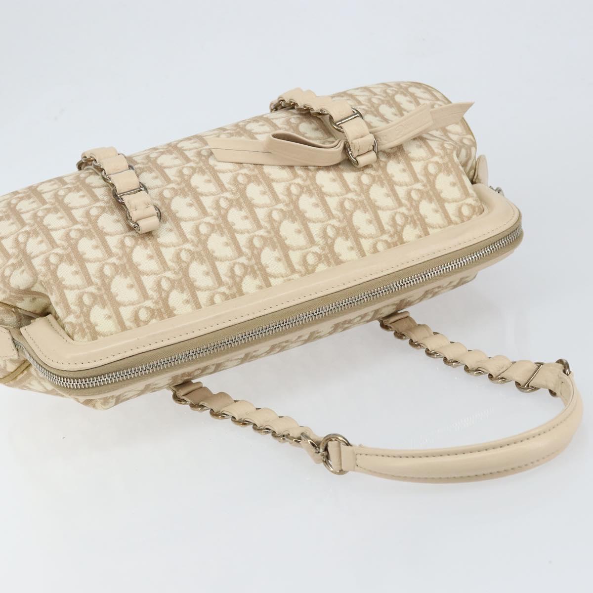 Christian Dior Trotter Canvas Romantic Tote Bag PVC Beige Silver Auth 150070