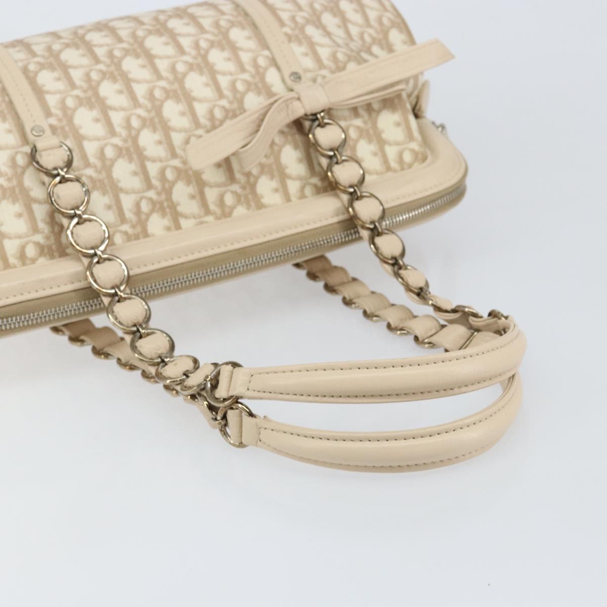 Christian Dior Trotter Canvas Romantic Tote Bag PVC Beige Silver Auth 150070