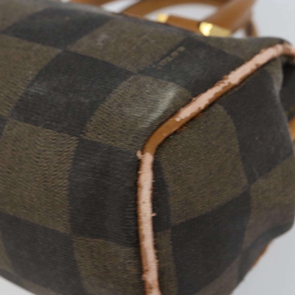 FENDI Pecan Canvas Hand Bag PVC Black Brown Auth 150072