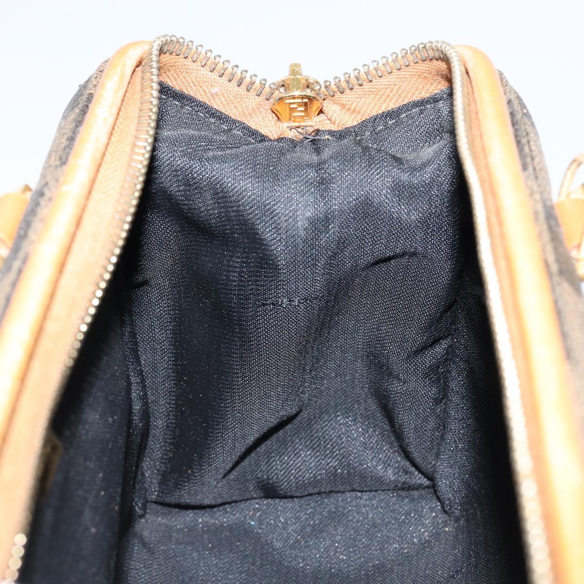 FENDI Pecan Canvas Hand Bag PVC Black Brown Auth 150072