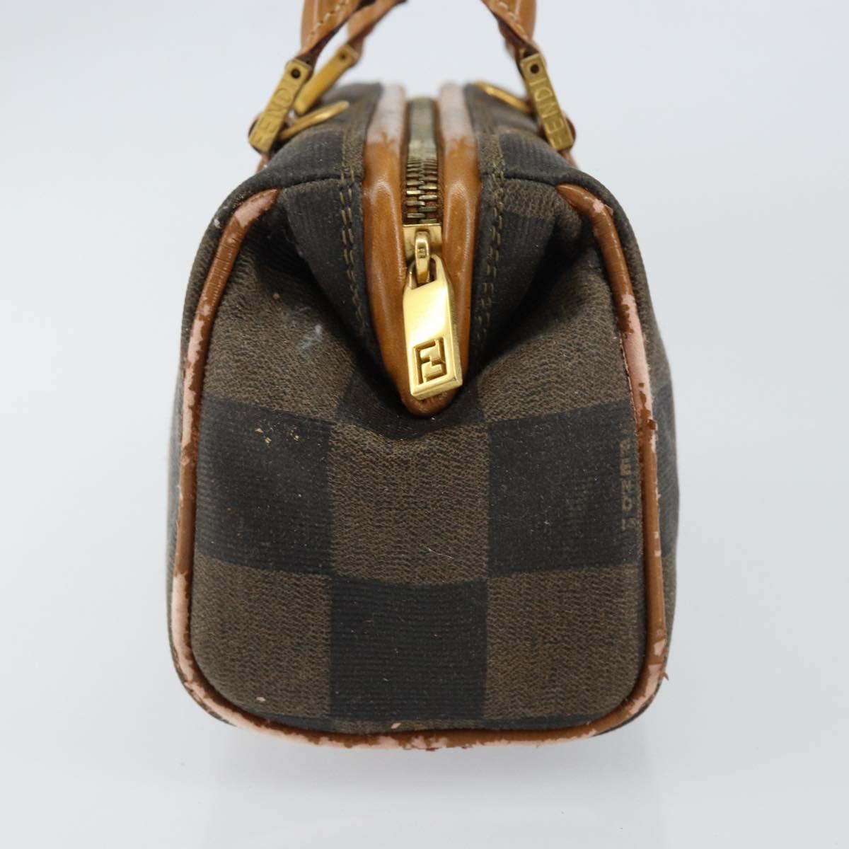 FENDI Pecan Canvas Hand Bag PVC Black Brown Auth 150072