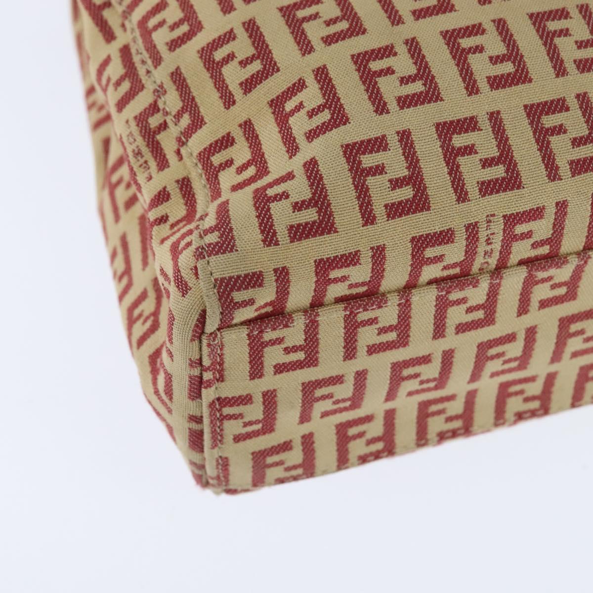 FENDI Zucchino Canvas Hand Bag Red Gold Auth 150073