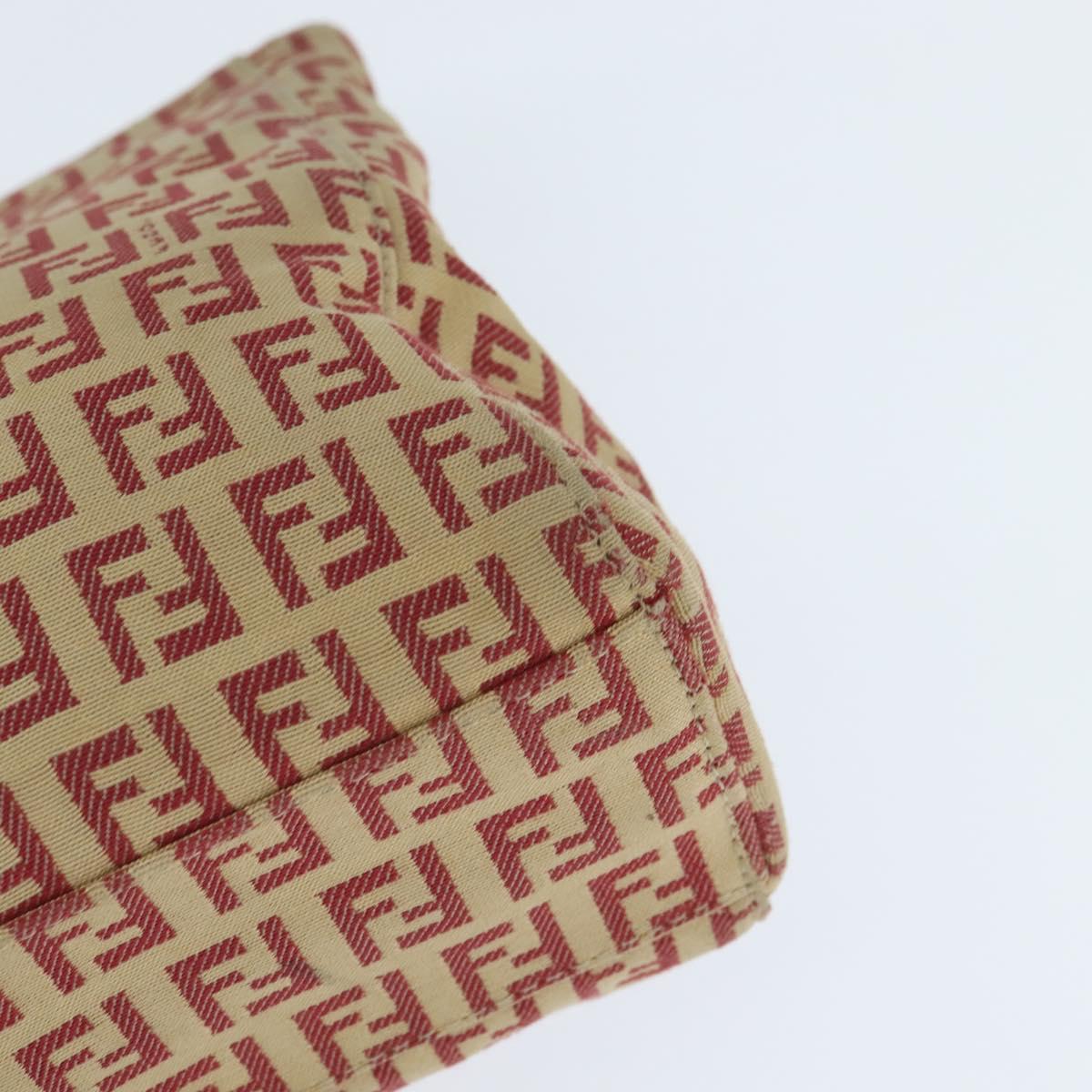FENDI Zucchino Canvas Hand Bag Red Gold Auth 150073