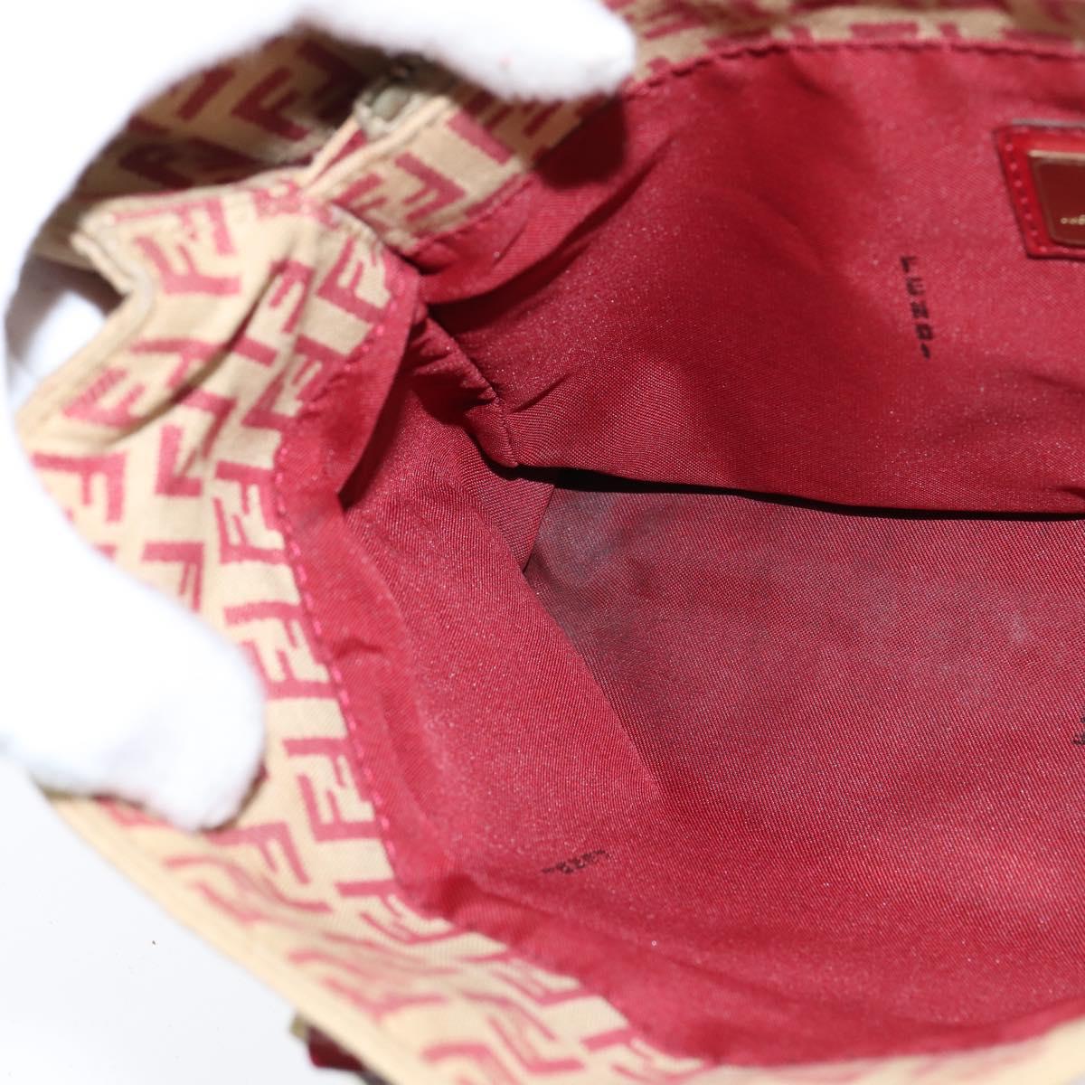 FENDI Zucchino Canvas Hand Bag Red Gold Auth 150073