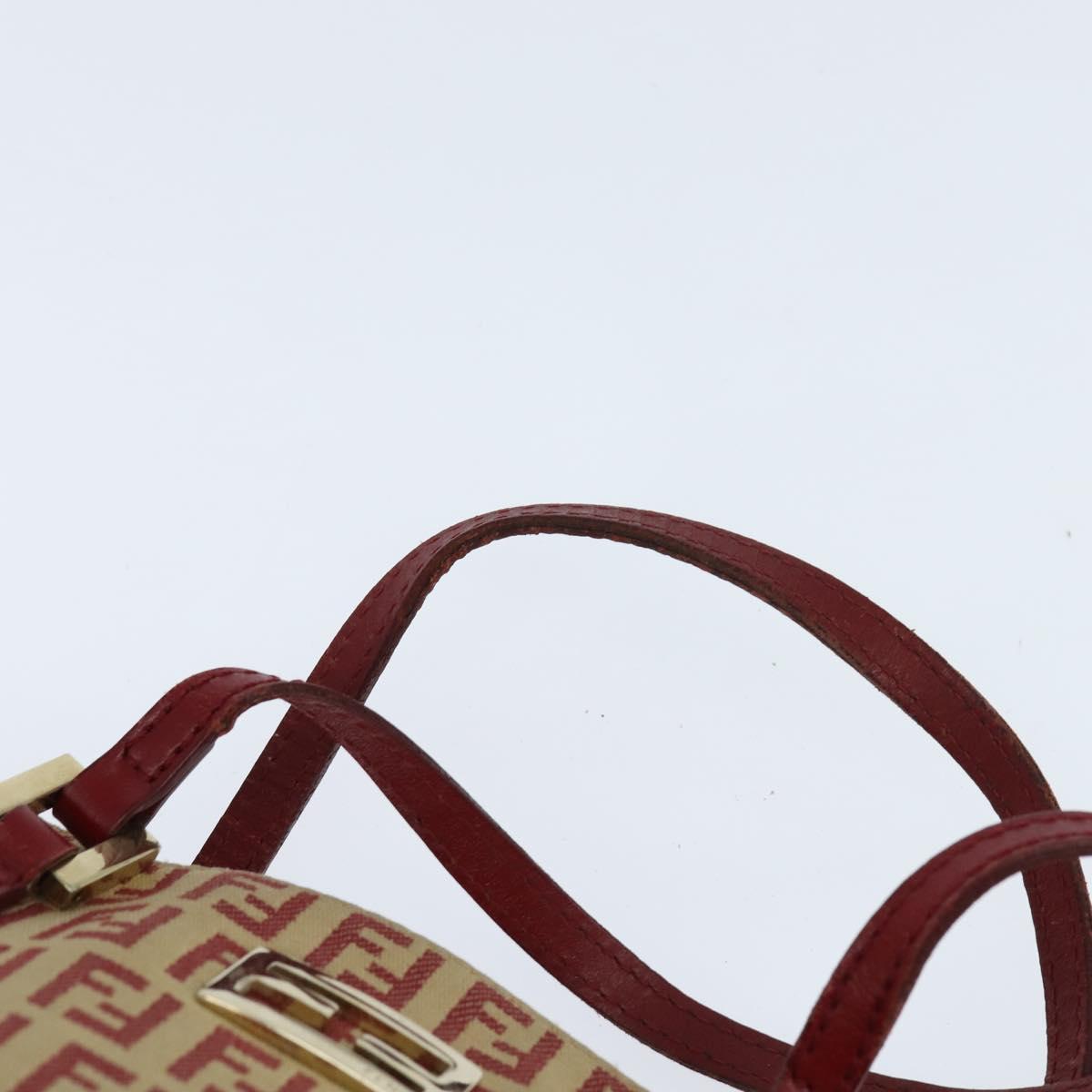 FENDI Zucchino Canvas Hand Bag Red Gold Auth 150073