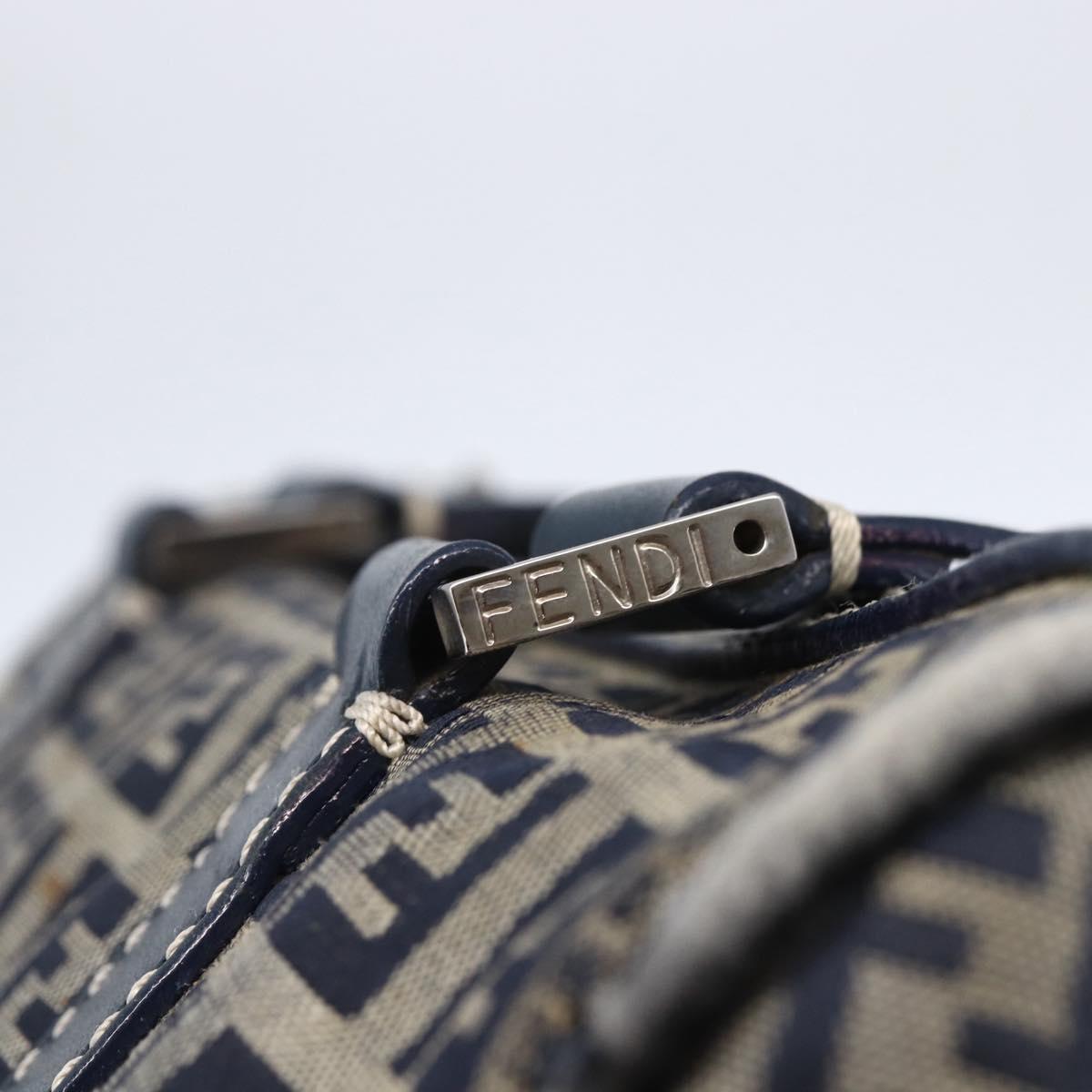 FENDI Zucchino Canvas Hand Bag Navy Silver Auth 150074