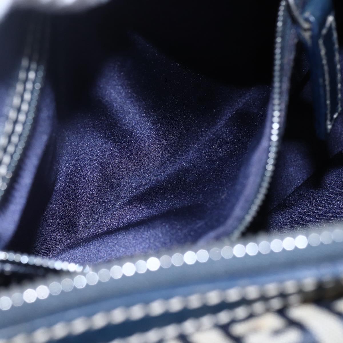 FENDI Zucchino Canvas Hand Bag Navy Silver Auth 150074