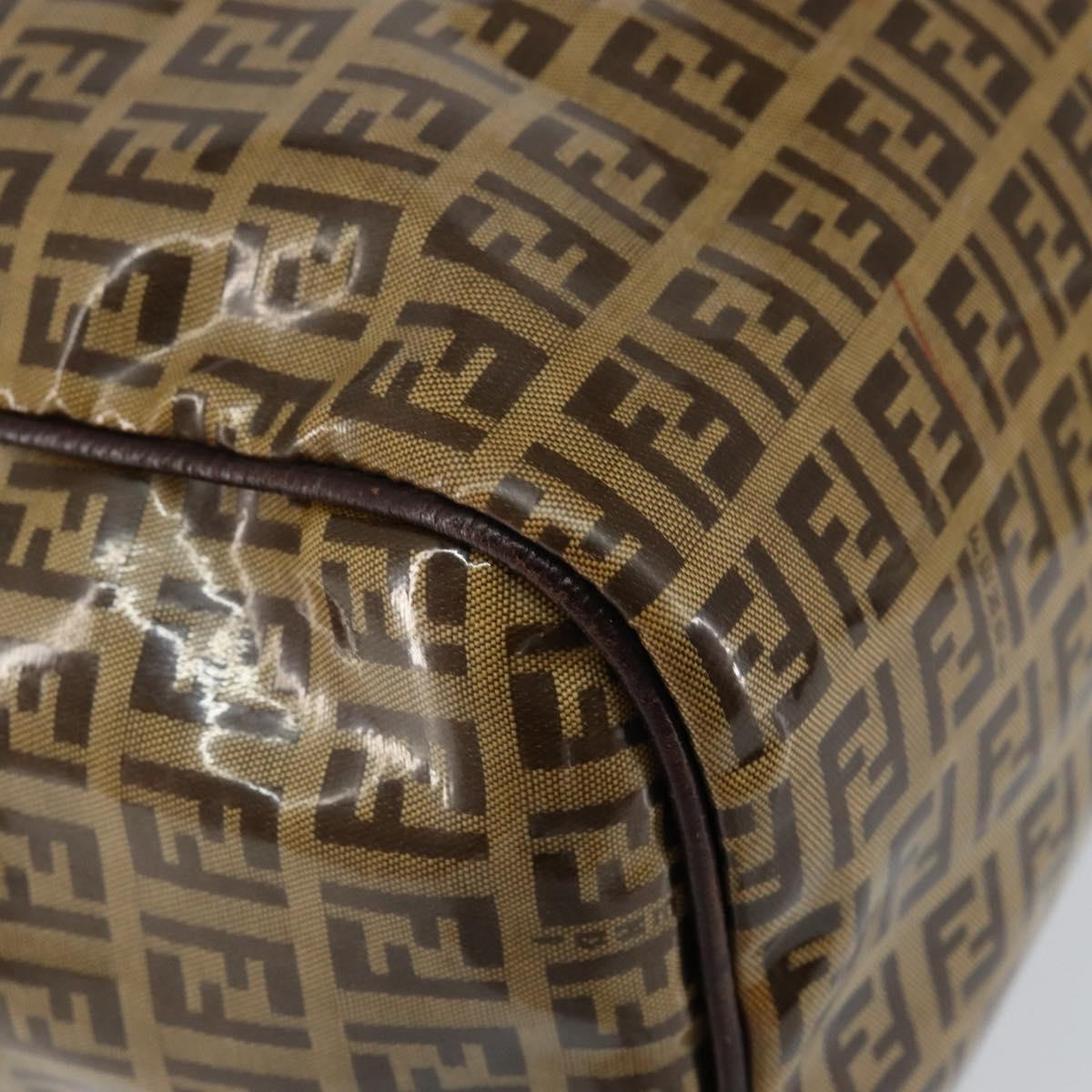 FENDI Zucchino Canvas Hand Bag Beige Gold Auth 150075