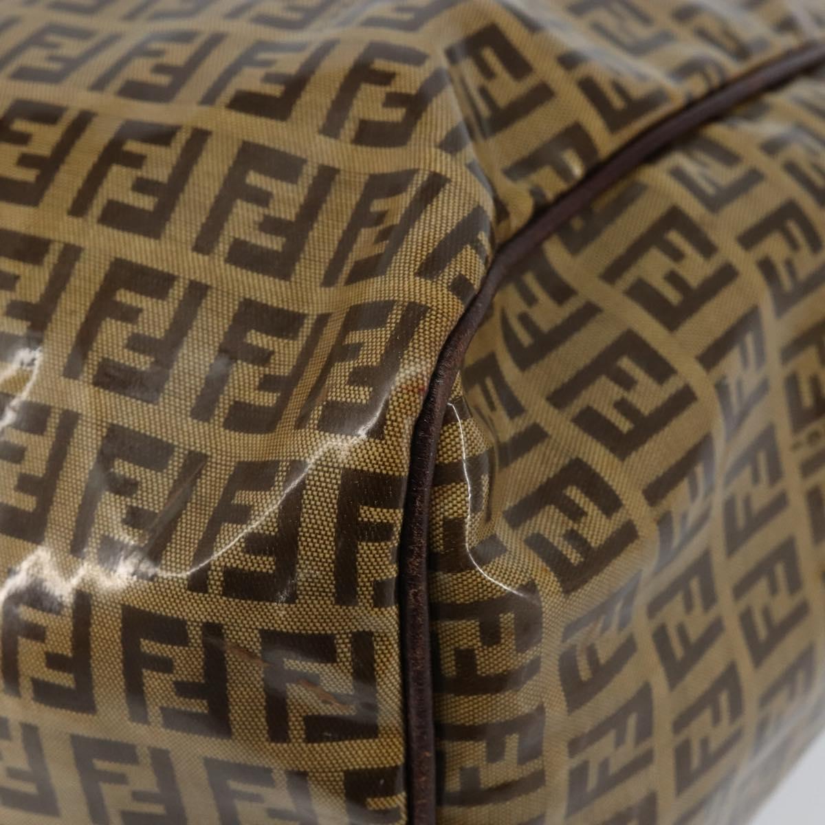 FENDI Zucchino Canvas Hand Bag Beige Gold Auth 150075