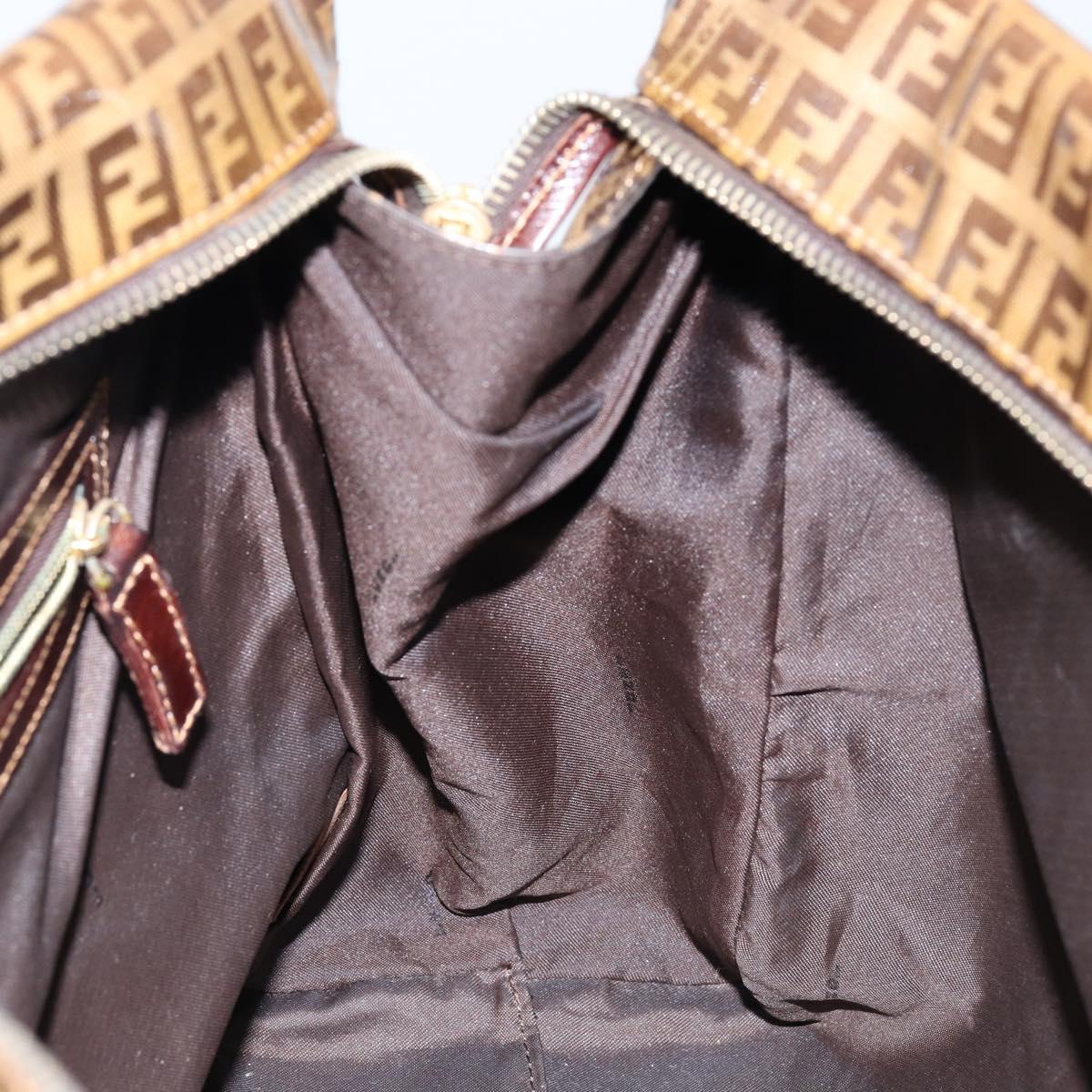 FENDI Zucchino Canvas Hand Bag Beige Gold Auth 150075
