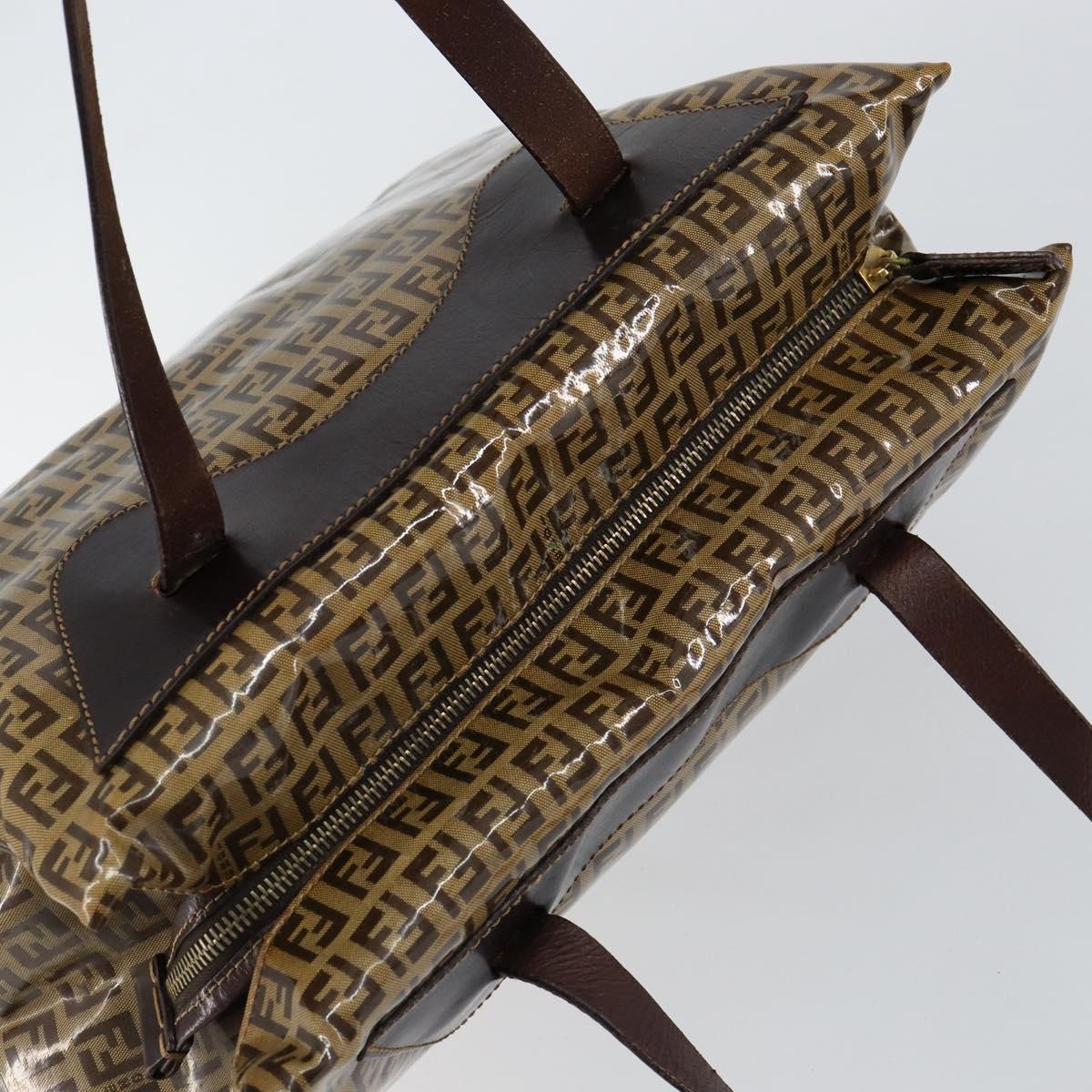 FENDI Zucchino Canvas Hand Bag Beige Gold Auth 150075