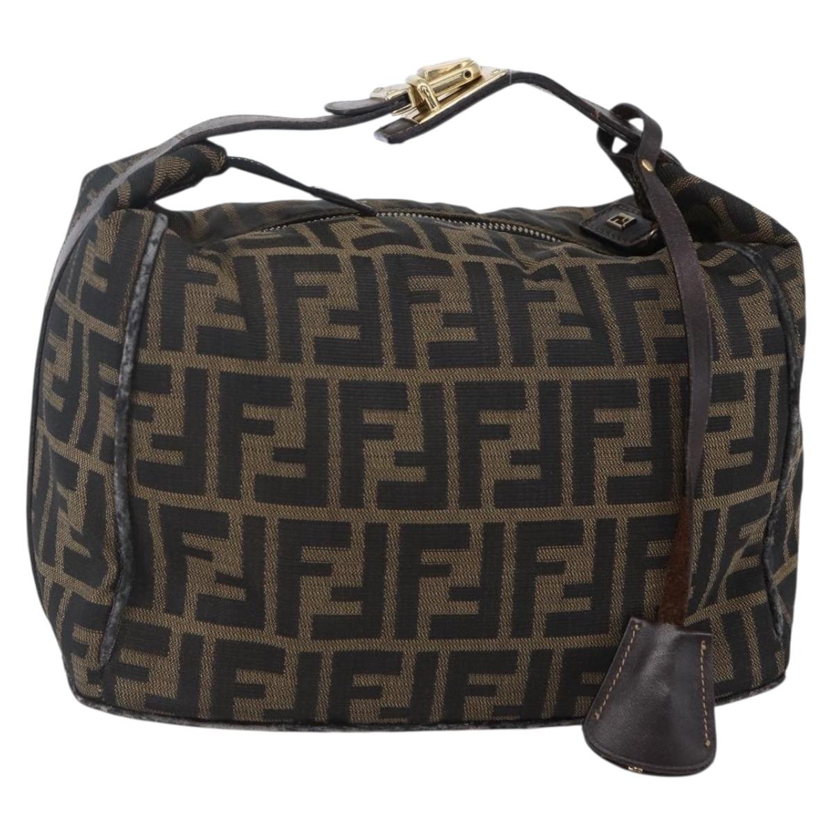 FENDI Zucca Canvas Vanity Hand Bag Black Brown Auth 150076