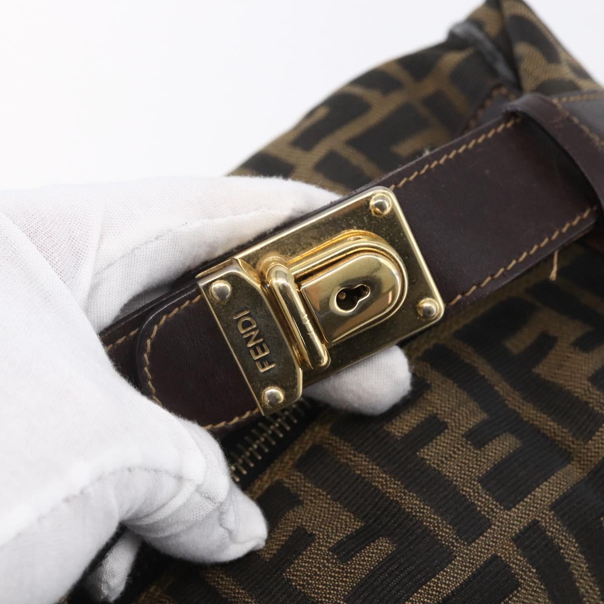 FENDI Zucca Canvas Vanity Hand Bag Black Brown Auth 150076