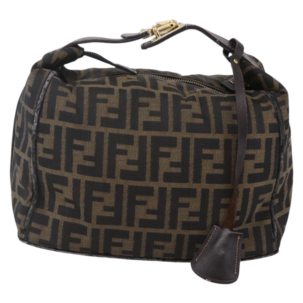 FENDI Zucca Canvas Vanity Hand Bag Black Brown Auth 150076