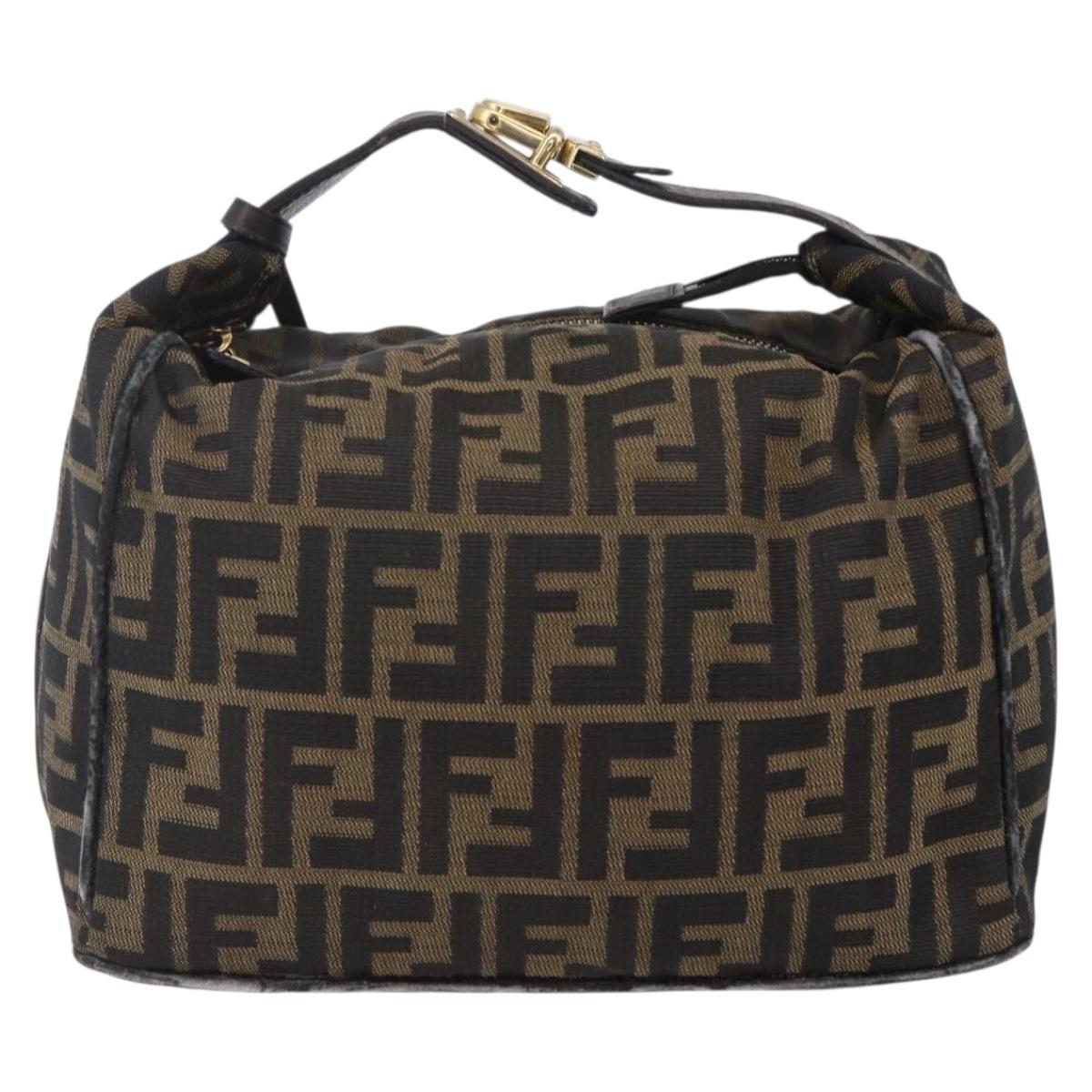 FENDI Zucca Canvas Vanity Hand Bag Black Brown Auth 150076