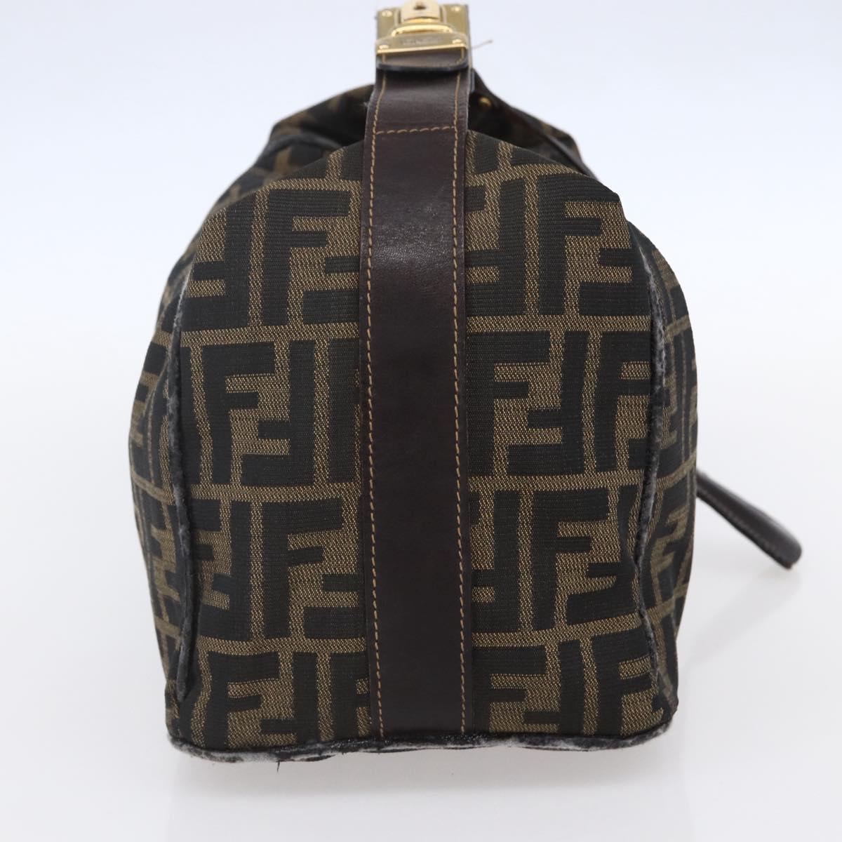 FENDI Zucca Canvas Vanity Hand Bag Black Brown Auth 150076