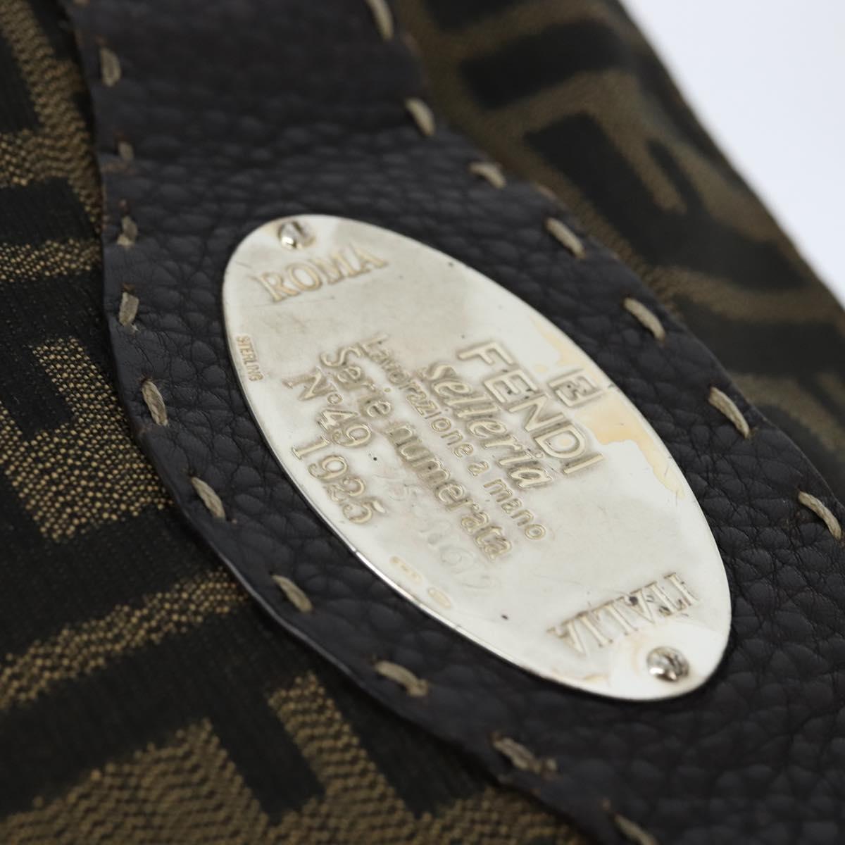 FENDI Zucca Canvas Celeria Shoulder Bag Black Brown Auth 150078