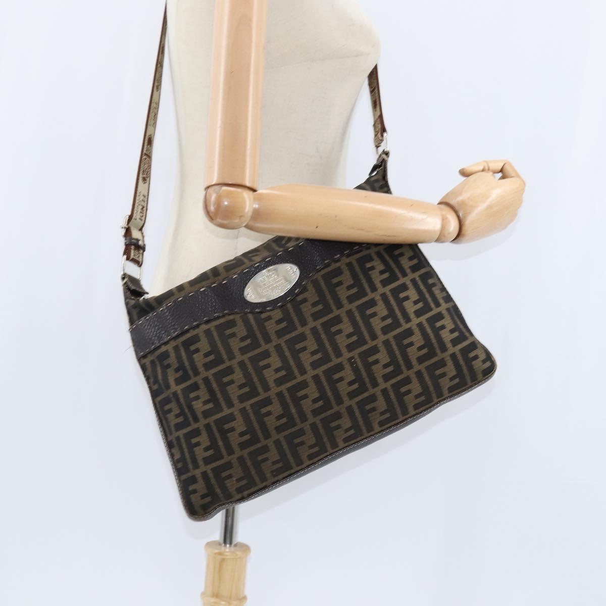 FENDI Zucca Canvas Celeria Shoulder Bag Black Brown Auth 150078