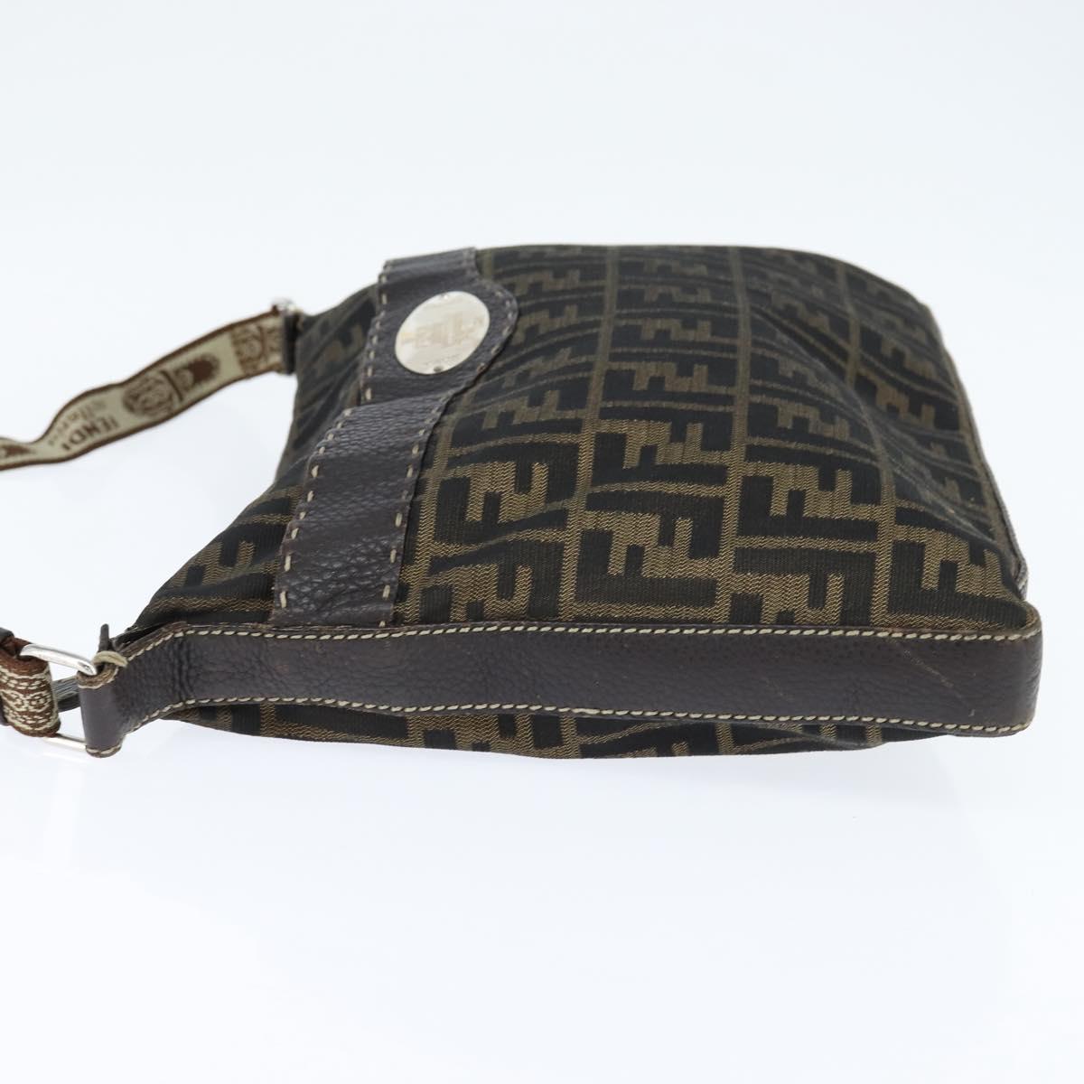 FENDI Zucca Canvas Celeria Shoulder Bag Black Brown Auth 150078