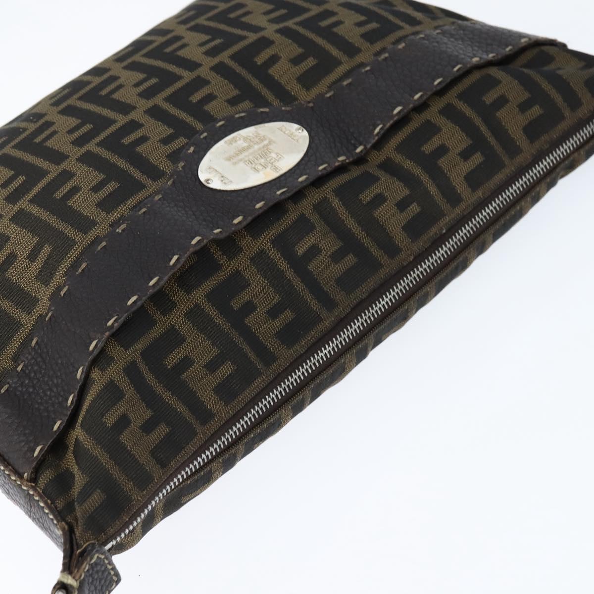 FENDI Zucca Canvas Celeria Shoulder Bag Black Brown Auth 150078