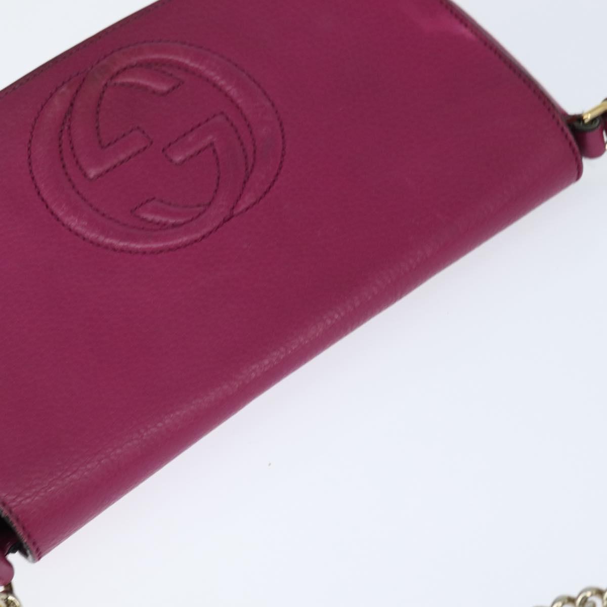 GUCCI Chain Soho Shoulder Bag Leather Pink Gold 336752 Auth 150086