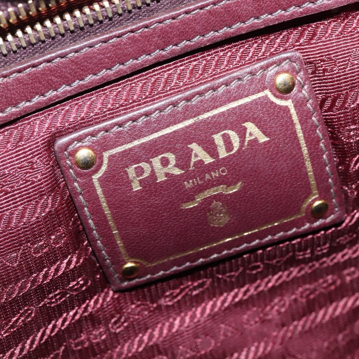 PRADA Gathered Hand Bag Leather 2way Bordeaux Gold Auth 150088