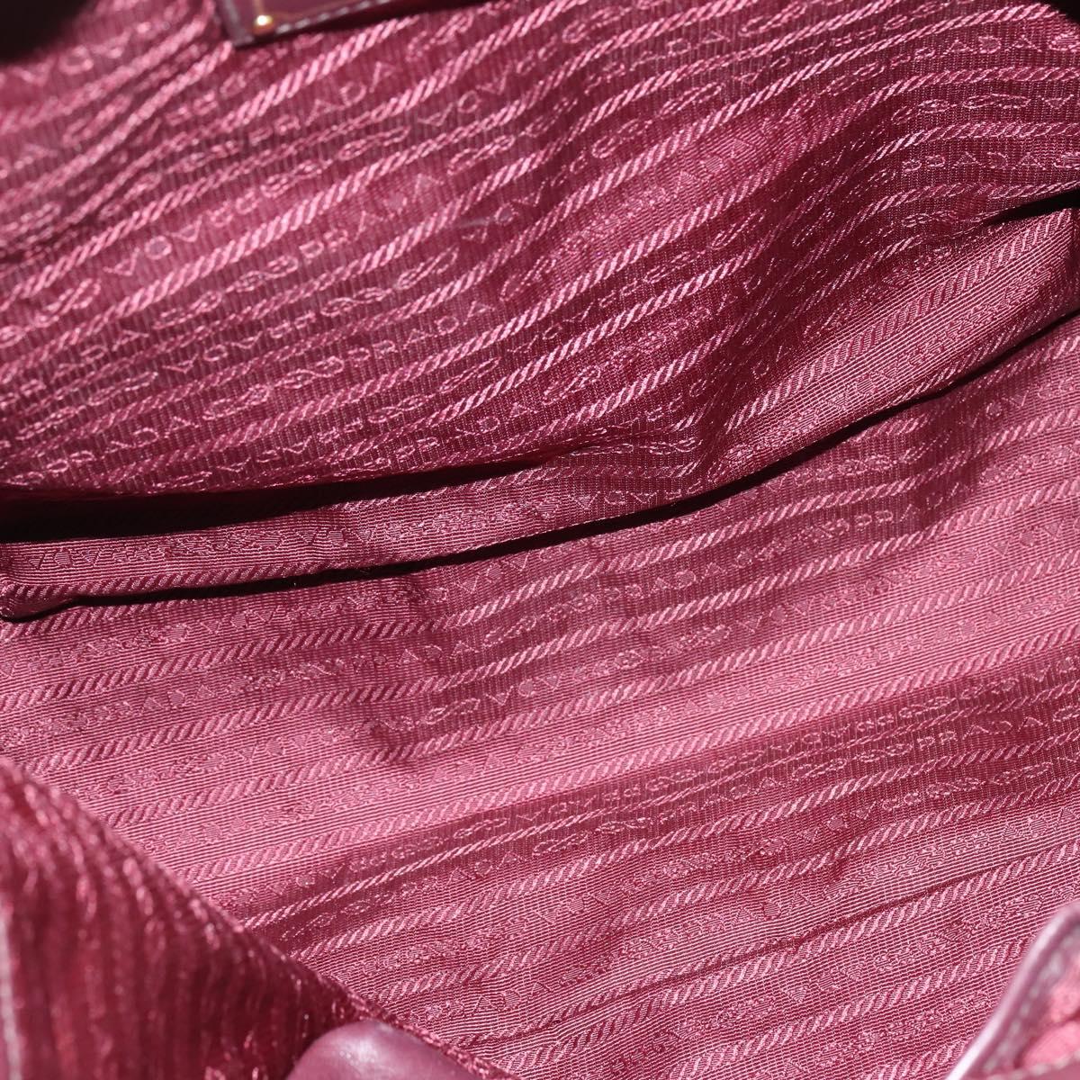 PRADA Gathered Hand Bag Leather 2way Bordeaux Gold Auth 150088