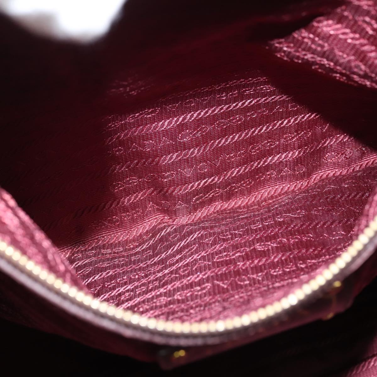 PRADA Gathered Hand Bag Leather 2way Bordeaux Gold Auth 150088