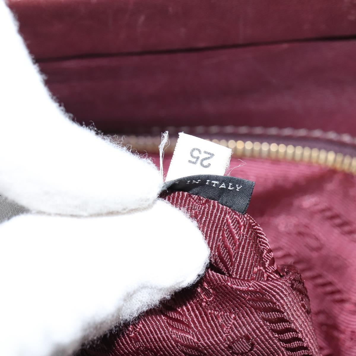 PRADA Gathered Hand Bag Leather 2way Bordeaux Gold Auth 150088