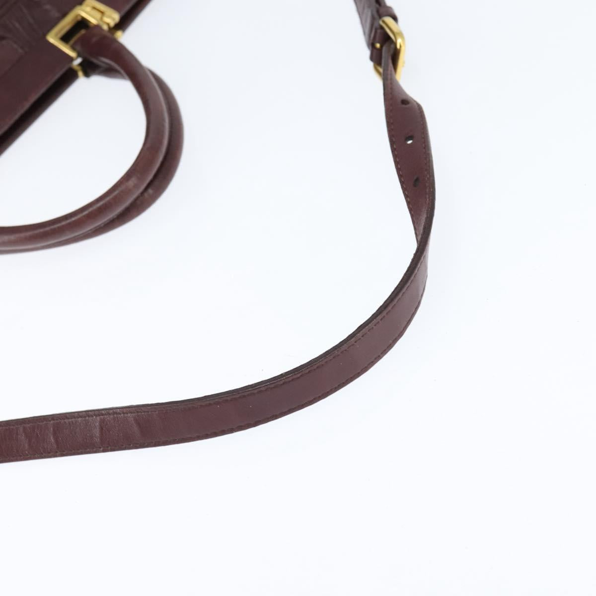 PRADA Gathered Hand Bag Leather 2way Bordeaux Gold Auth 150088