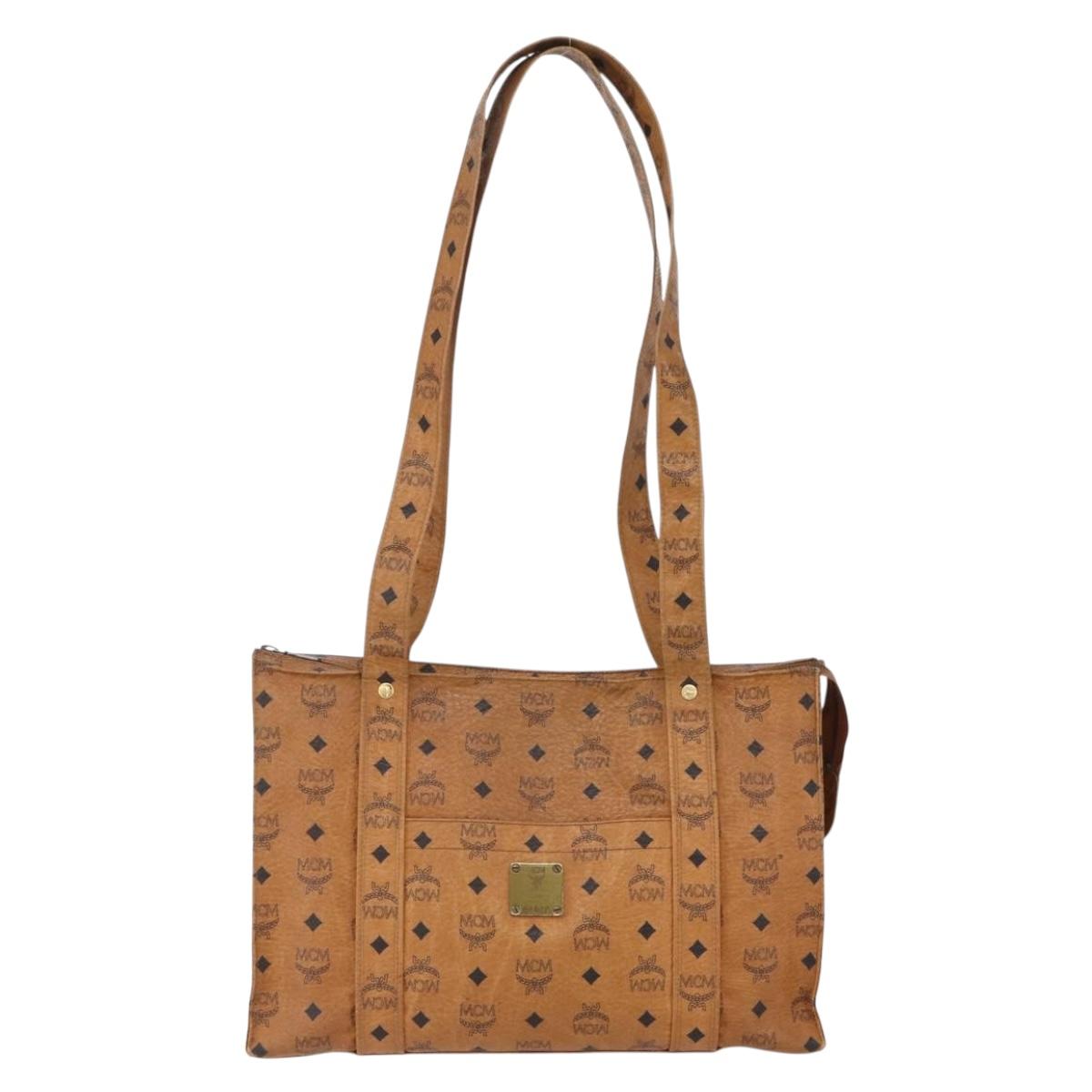 MCM Logogram Vicetos Tote Bag PVC Leather Brown Gold Auth 150113