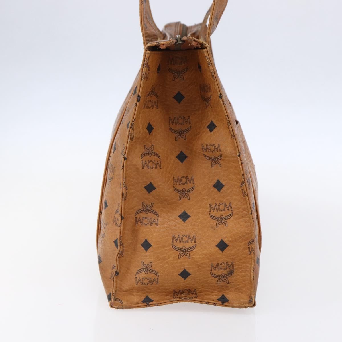 MCM Logogram Vicetos Tote Bag PVC Leather Brown Gold Auth 150113