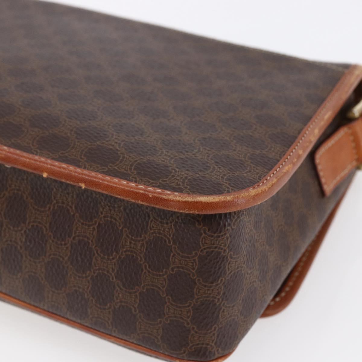 CELINE Macadam Canvas Shoulder Bag PVC Leather Brown Gold Auth 150117