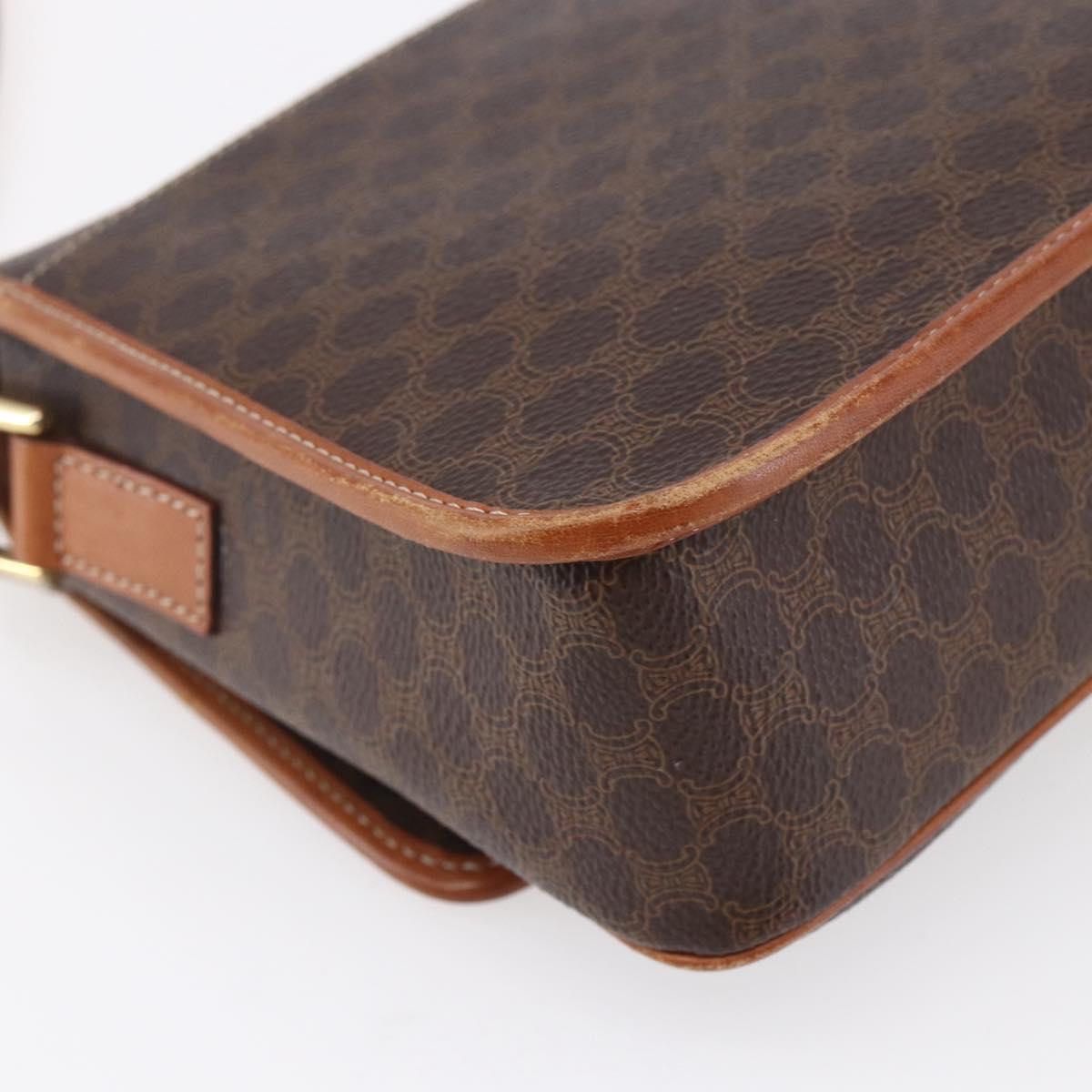 CELINE Macadam Canvas Shoulder Bag PVC Leather Brown Gold Auth 150117