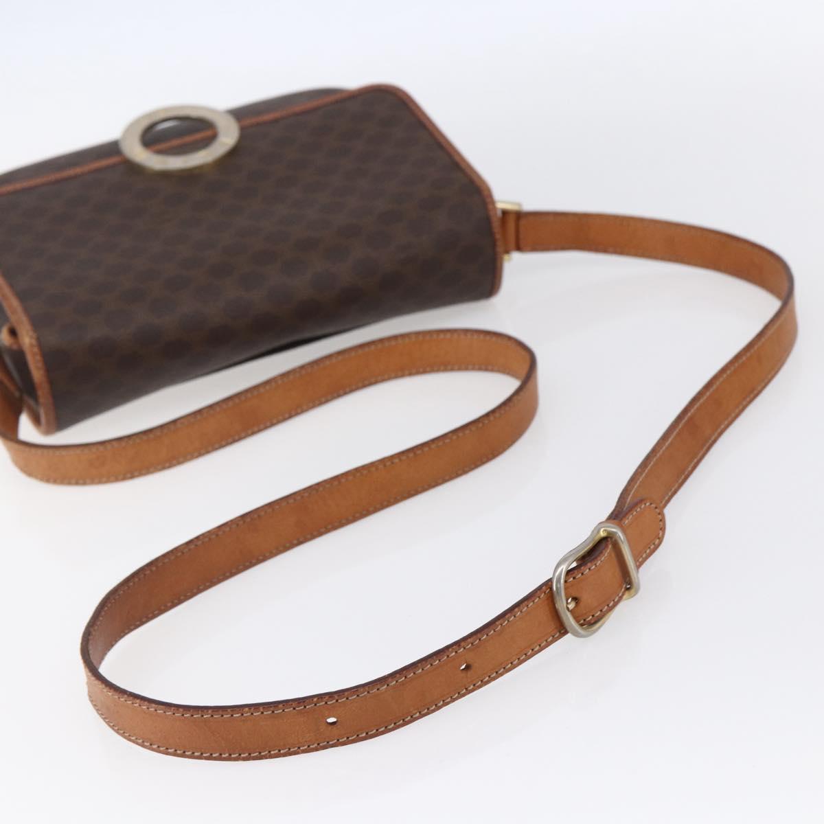 CELINE Macadam Canvas Shoulder Bag PVC Leather Brown Gold Auth 150117