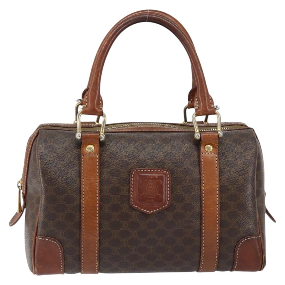 CELINE Macadam Canvas Hand Bag PVC Leather Brown Gold Auth 150118