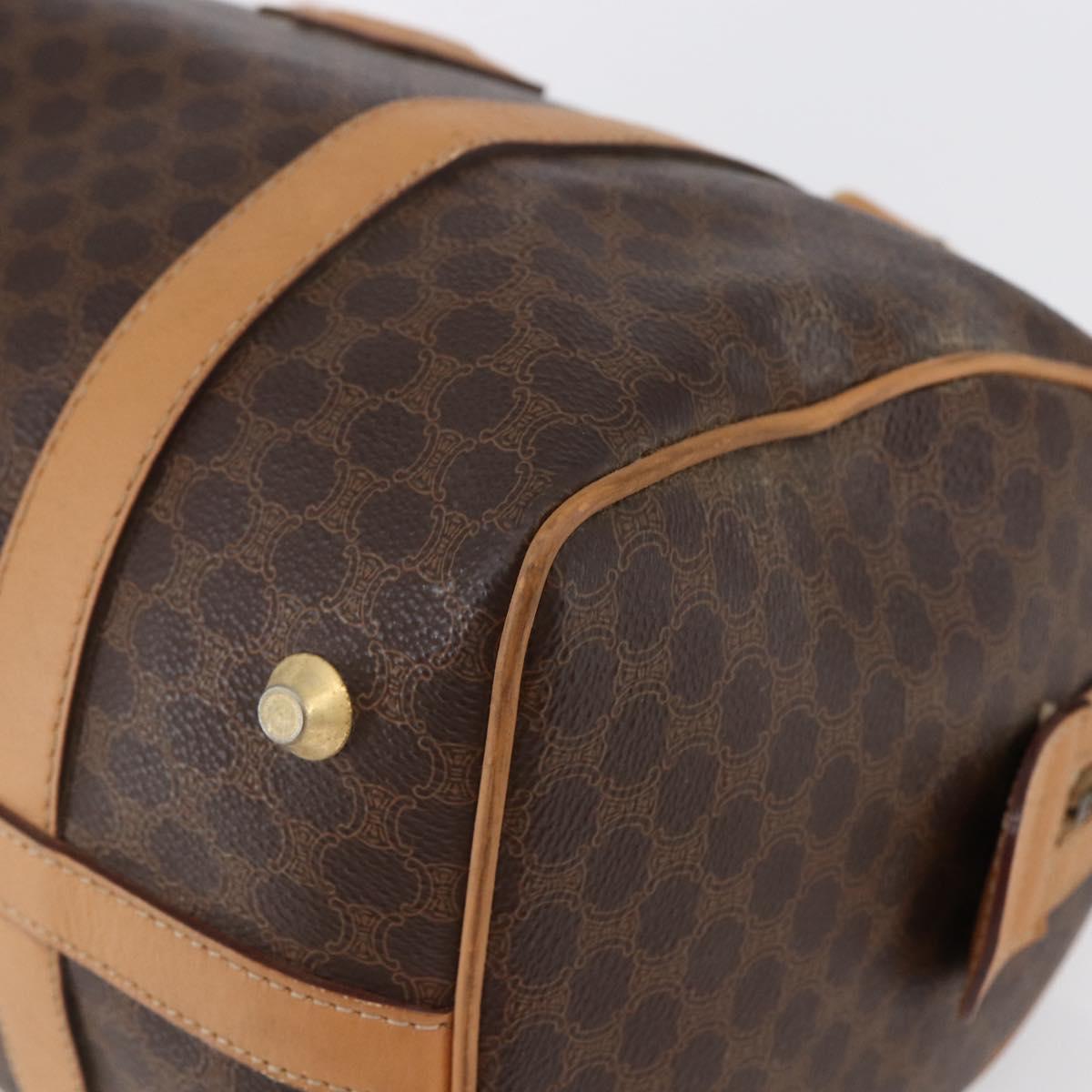 CELINE Macadam Canvas Boston Bag PVC Leather Brown Gold Auth 150119