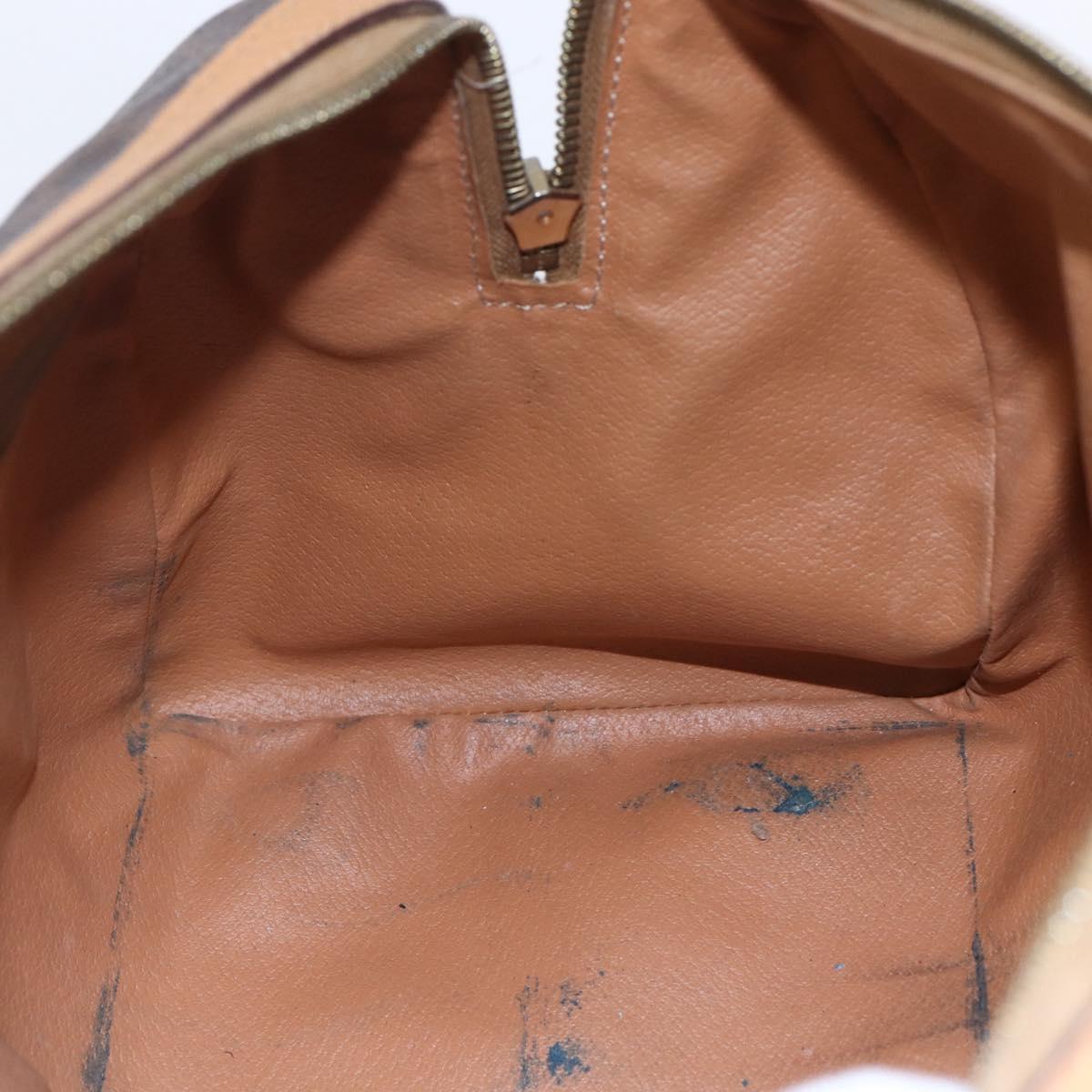 CELINE Macadam Canvas Boston Bag PVC Leather Brown Gold Auth 150119