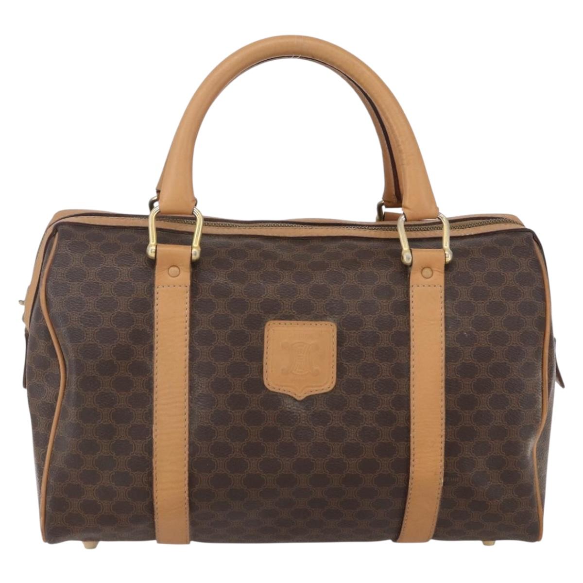 CELINE Macadam Canvas Boston Bag PVC Leather Brown Gold Auth 150119