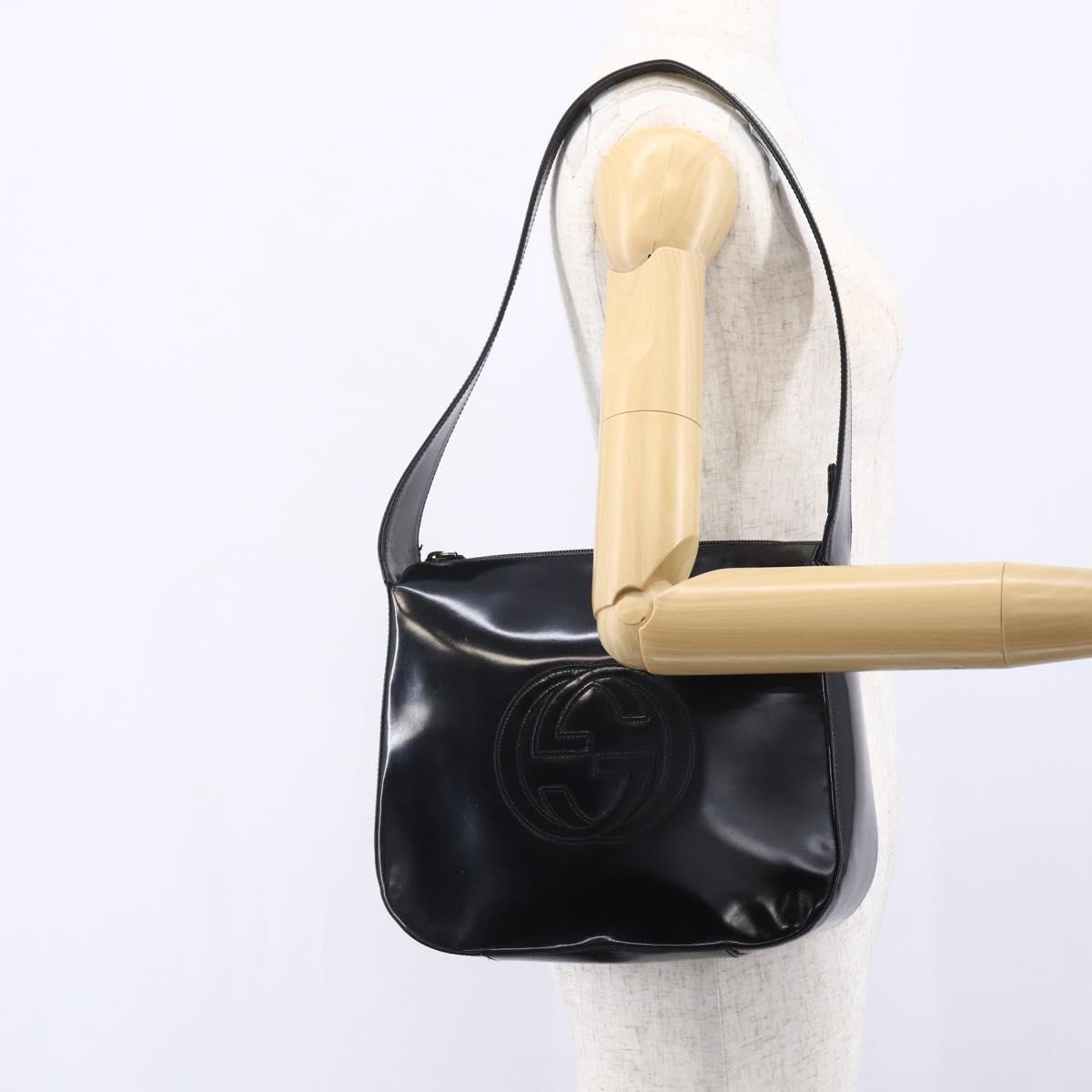 GUCCI Soho Shoulder Bag Enamel Black 001 1364 1703 Auth 150120